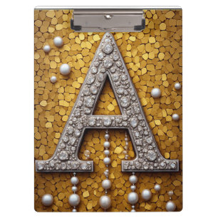 Jewel-Encrusted Letter A On Gold Mosaic Background Clipboard