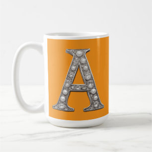 Jewel-Encrusted Letter A On Yellow Background Coffee Mug