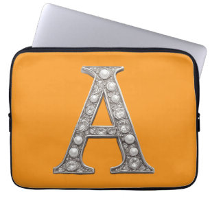 Jewel-Encrusted Letter A On Yellow Background Laptop Sleeve