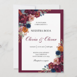 Jewel floral spanish wedding invitation