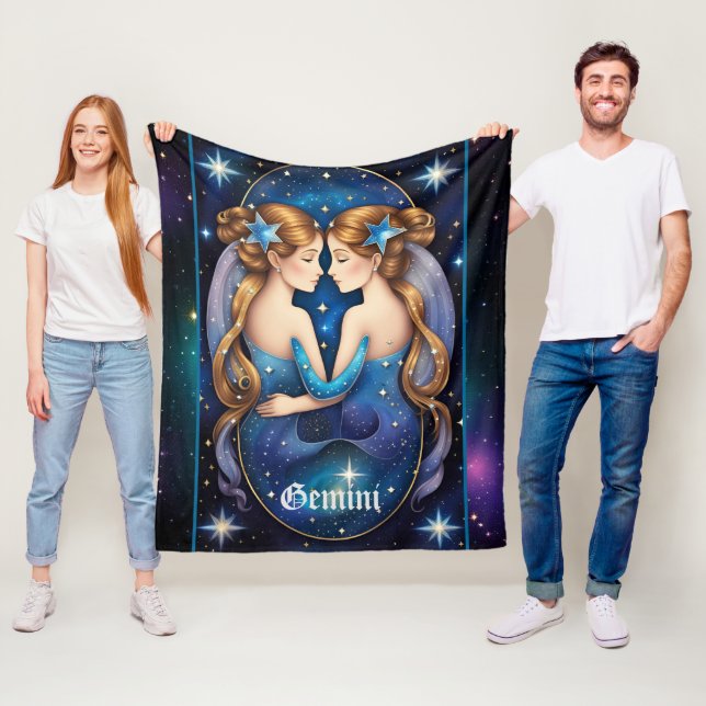Jewel Galaxy Zodiac Gemini Fleece Blanket (In Situ)