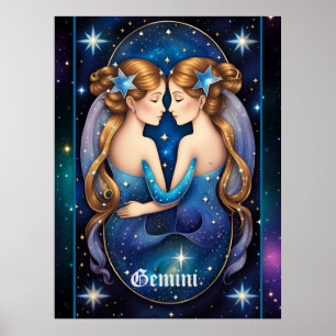 Jewel Galaxy Zodiac Gemini  Poster