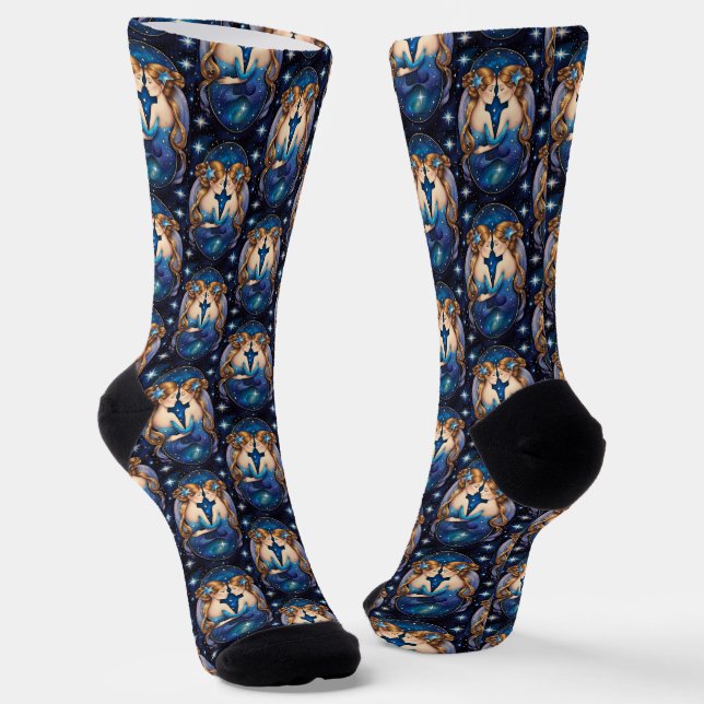 Jewel Galaxy Zodiac Gemini Socks (Angled)
