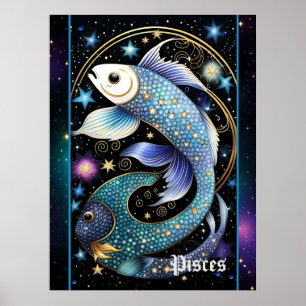 Jewel Galaxy Zodiac Pisces Poster