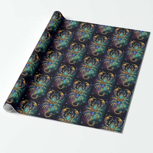 Jewel Galaxy Zodiac Scorpio Wrapping Paper (Unrolled)