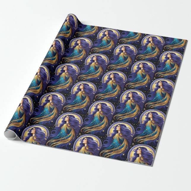 Jewel Galaxy Zodiac Virgo Wrapping Paper (Unrolled)