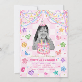  Jewel Gemstone Colourful Birthday Photo Invitation