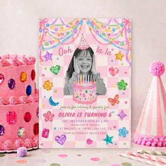 Jewel Gemstone Colourful Birthday Photo Invitation
