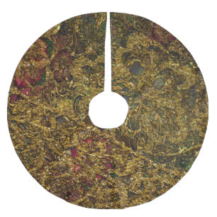 Jewel Gold Lace Design Christmas Holiday  Brushed Polyester Tree Skirt