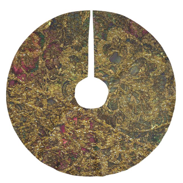 Jewel Gold Lace Design Christmas Holiday  Brushed Polyester Tree Skirt (Front)