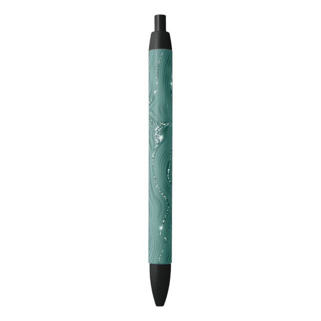 Jewel Green Emerald Glittery Glitzy  Black Ink Pen (Front Vertical)