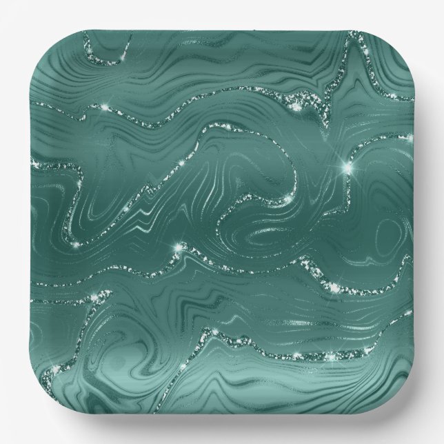 Jewel Green Emerald Glittery Glitzy  Paper Plate (Front)