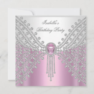 Jewel Image Birthday Party Pink Invitation