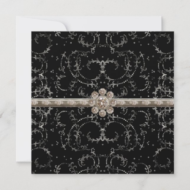 Jewel Look Silver Bling Octagonal Diamond Swirls Invitation (Front)