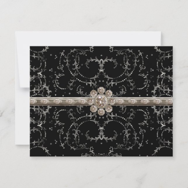 Jewel Look Silver Bling Octagonal Diamond Swirls Invitation (Front)