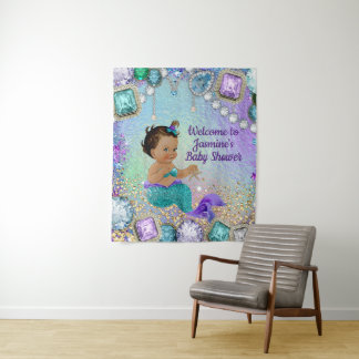 Jewel Mermaid Baby Shower Bacdrop Banner Tapestry