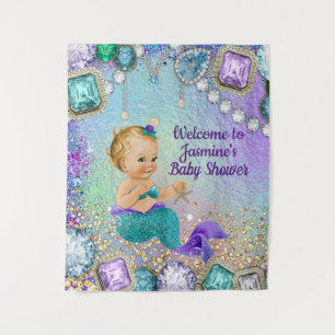 Jewel Mermaid Baby Shower Backdrop Banner Tapestry