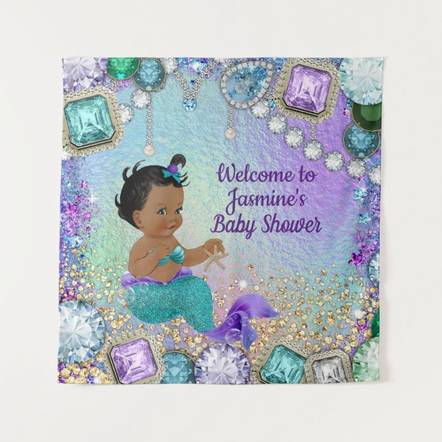 Jewel Mermaid Baby Shower Backdrop Banners SQ Tapestry (Front)