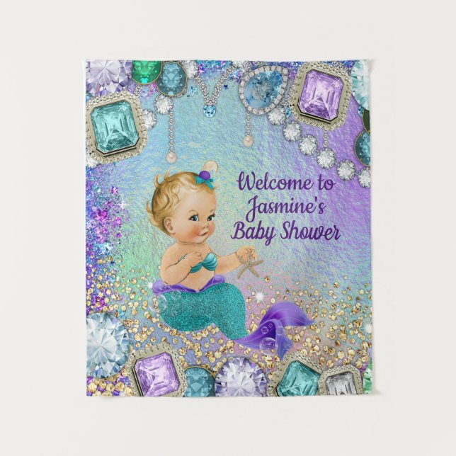 Jewel Mermaid Baby Shower Backdrop Tapestry (Front)