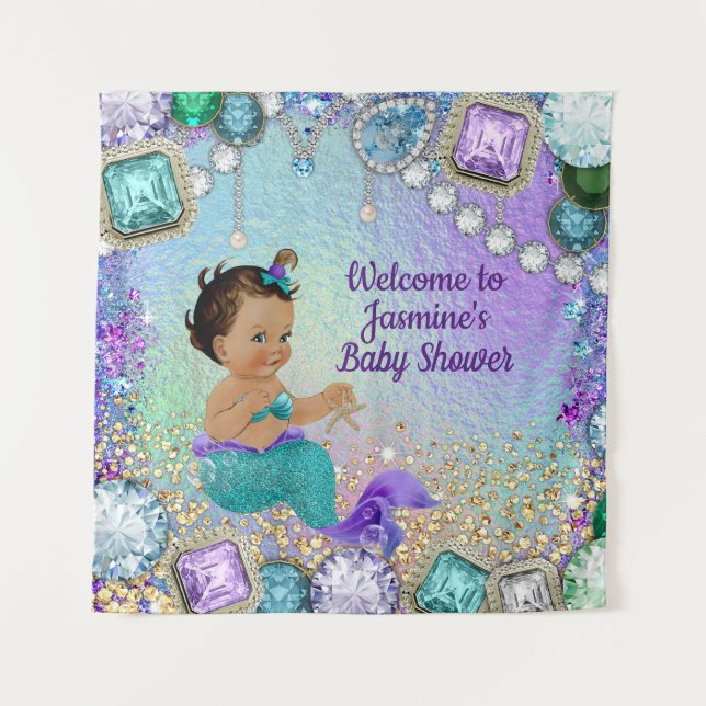 Jewel Mermaid Baby Shower Backdrop Tapestry (Front)