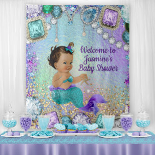 Jewel Mermaid Baby Shower Banner Backdrop Tapestry