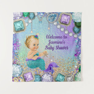 Jewel Mermaid Baby Shower Banner Tapestry