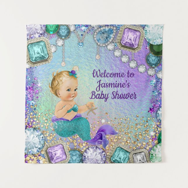 Jewel Mermaid Baby Shower Banner Tapestry (Front)
