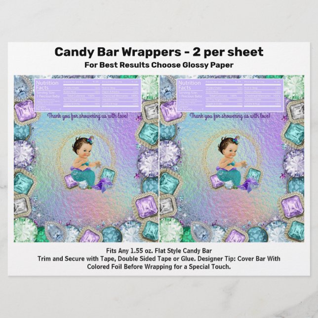 Jewel Mermaid Baby Shower Candy Bar Wrapper (Front)