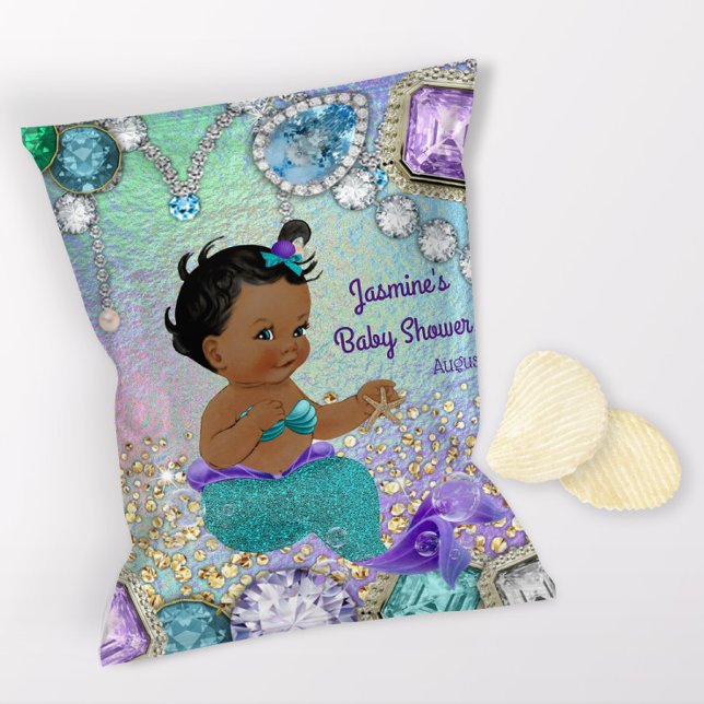 Jewel Mermaid Baby Shower Chip Bag Wrapper (1 ounce snack bag wrapper flyer. )