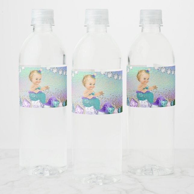 Jewel Mermaid Baby Shower Water Bottle Label (Bottles)