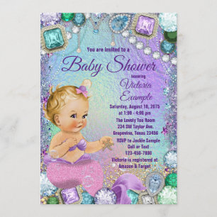 Jewel Mermaid Blonde Pink Mermaid Baby Shower Invitation