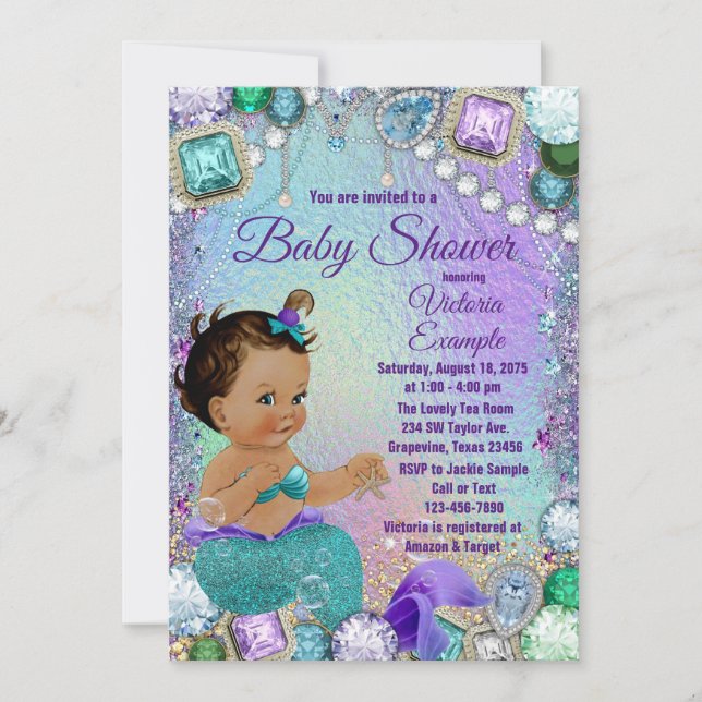 Jewel Mermaid Ethnic Mermaid Baby Shower Invitation (Front)