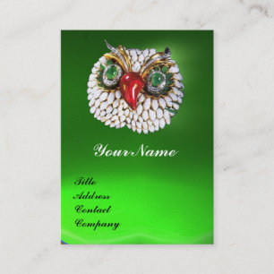 JEWEL OWL ,Gold,Green Emerald ,black white pearl Business Card