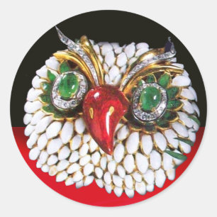 JEWEL OWL Gold,Green Emerald,opale Classic Round Sticker
