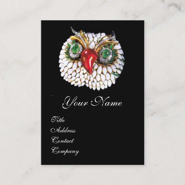 JEWEL OWL IN BLACK ,Gold,Green Emerald Opale Business Card (Front)
