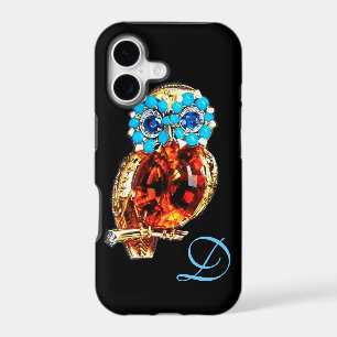 JEWEL OWL MONOGRAM Gold, Blue Turquase Topaz