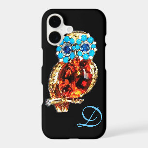 JEWEL OWL MONOGRAM Gold, Blue Turquase Topaz