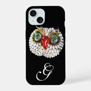 JEWEL OWL MONOGRAM ,Gold,Green Emerald ,opale iPhone 15 Case