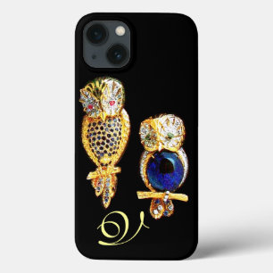 JEWEL OWLS,Gold, Blue Sapphire ,Black iPhone 13 Case