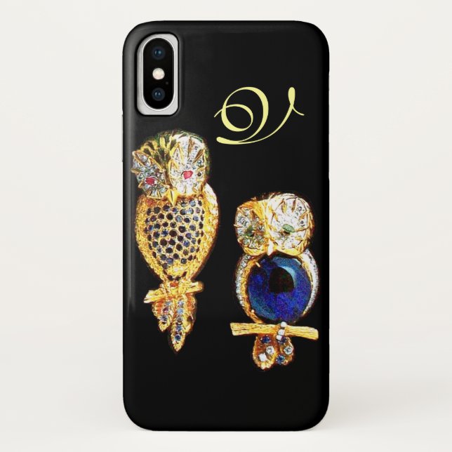 JEWEL OWLS,Gold, Blue Sapphire ,Black Case-Mate iPhone Case (Back)