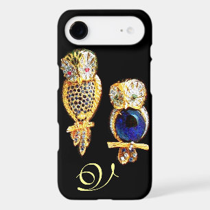 JEWEL OWLS,Gold, Blue Sapphire ,Topaz White Pearl