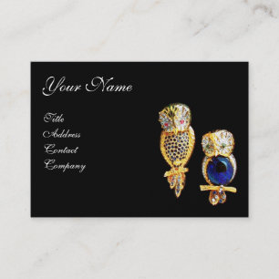 JEWEL OWLS,Gold, Blue Sapphire ,Topaz White Pearl Business Card