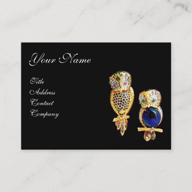JEWEL OWLS,Gold, Blue Sapphire ,Topaz White Pearl Business Card (Front)