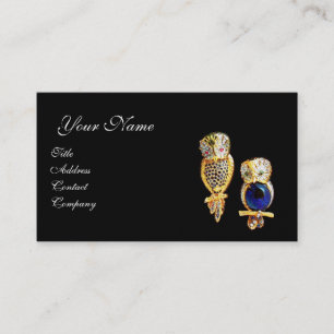 JEWEL OWLS,Gold, Blue Sapphire ,Topaz White Pearl Business Card