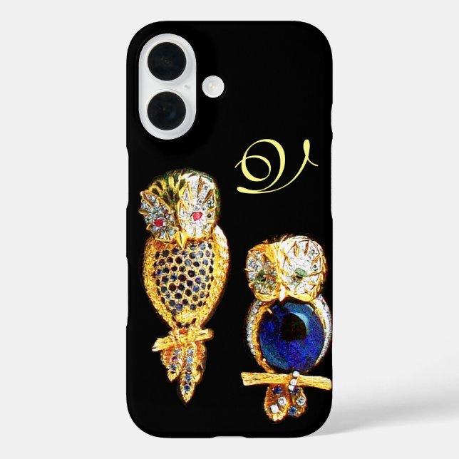 JEWEL OWLS,Gold, Blue Sapphire ,Topaz White Pearl Case-Mate iPhone Case (Back)