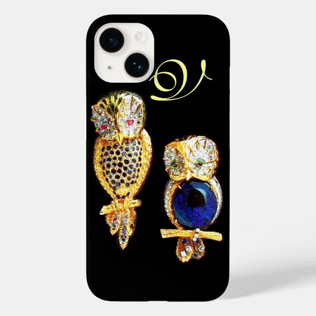 JEWEL OWLS,Gold, Blue Sapphire ,Topaz White Pearl Case-Mate iPhone Case (Back)