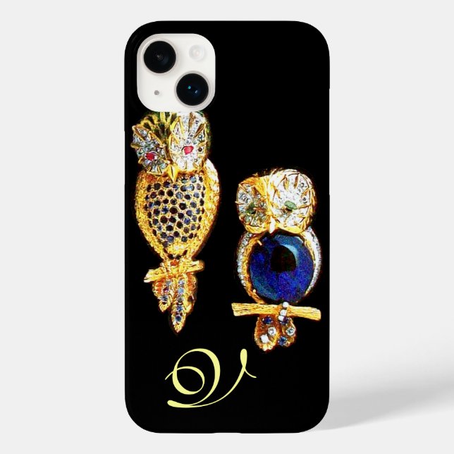 JEWEL OWLS,Gold, Blue Sapphire ,Topaz White Pearl Case-Mate iPhone Case (Back)