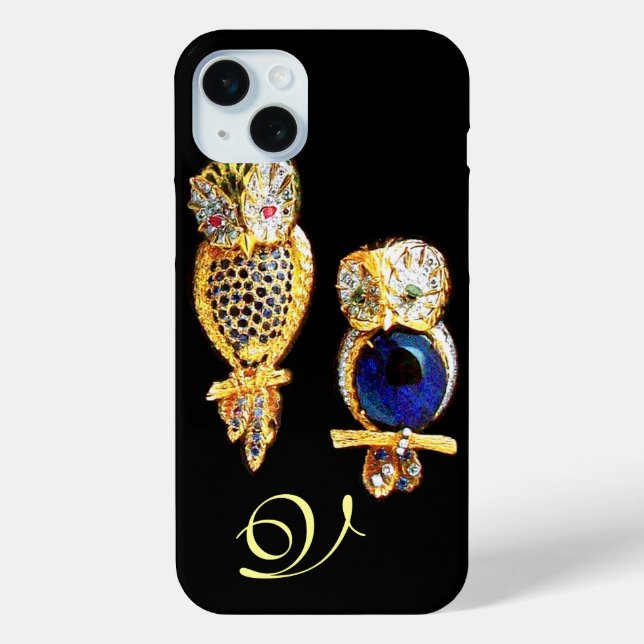 JEWEL OWLS,Gold, Blue Sapphire ,Topaz White Pearl Case-Mate iPhone Case (Back)
