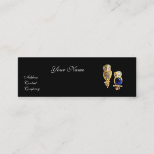 JEWEL OWLS,Gold, Blue Sapphire ,Topaz White Pearl Mini Business Card