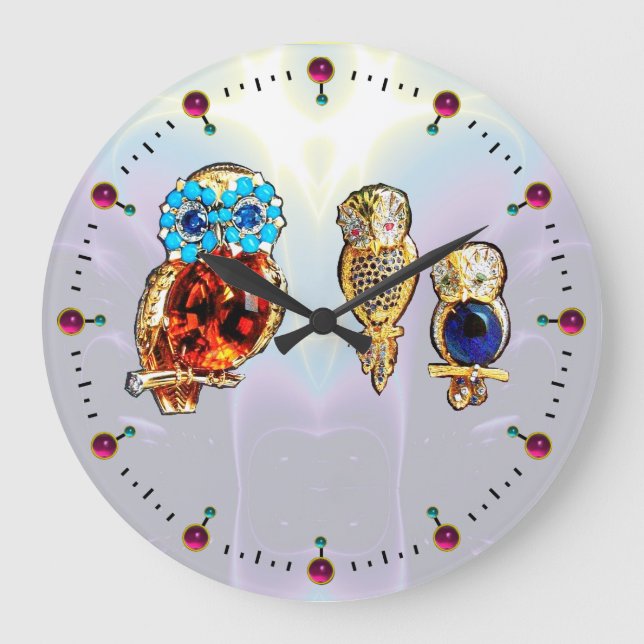JEWEL OWLS Gold,Blue Turquase topaz Large Clock (Front)